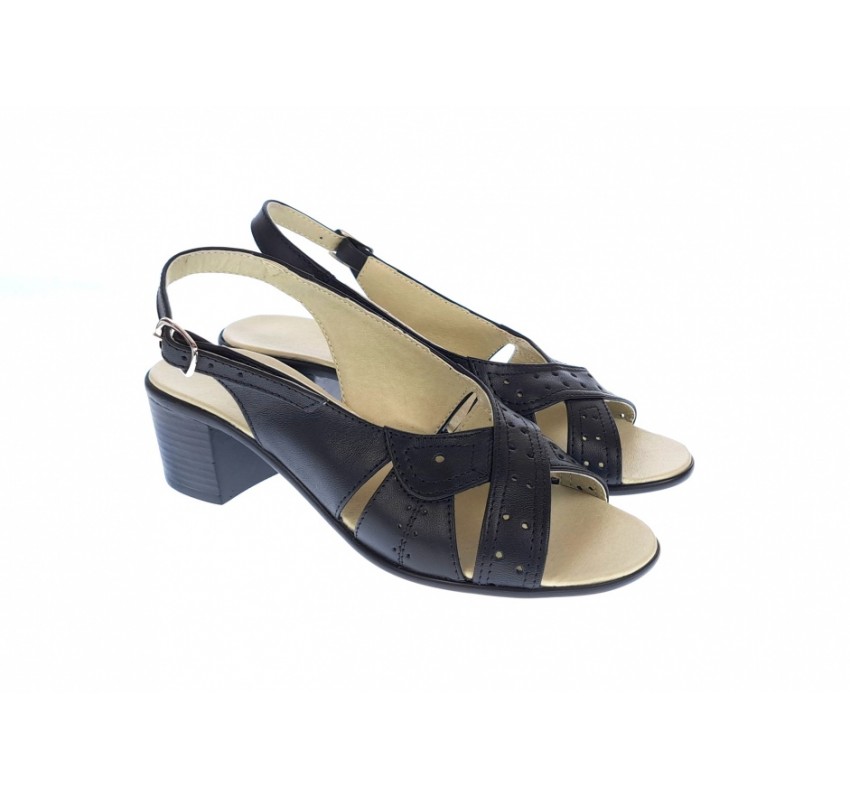 Oferta marimea 39 -Sandale dama de vara cu toc de 5 cm, din piele naturala, neagra, LS25NBOX