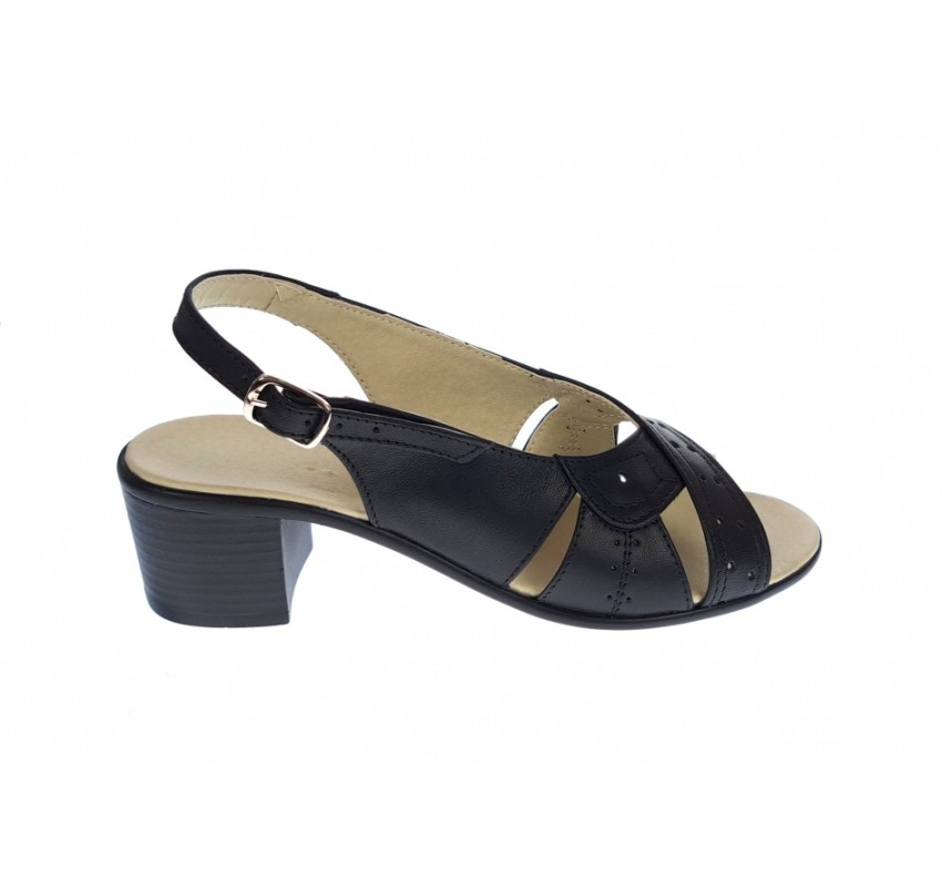 Oferta marimea 39 -Sandale dama de vara cu toc de 5 cm, din piele naturala, neagra, LS25NBOX