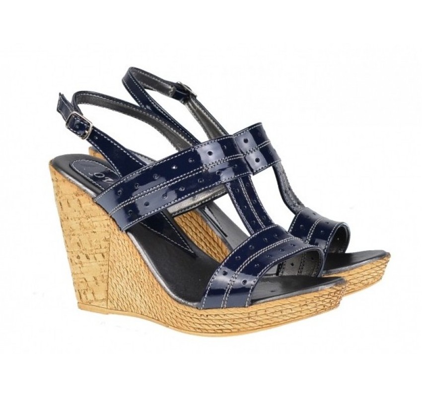 Marimea 36, 38 - Sandale dama din piele naturala platforme de 10 cm bleumarin Lac