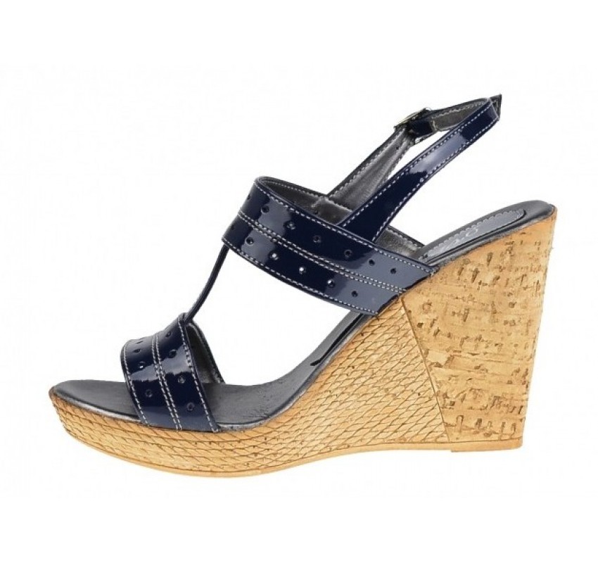 Marimea 36, 38 - Sandale dama din piele naturala platforme de 10 cm bleumarin Lac