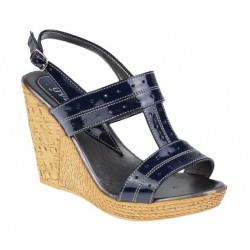 Marimea 36, 38 - Sandale dama din piele naturala platforme de 10 cm bleumarin Lac