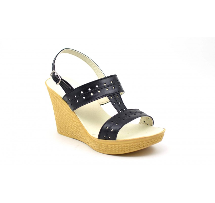 Oferta marimea 40 - Sandale dama, negre , din piele naturala box, cu platforme de 7 cm  LS46NBOX