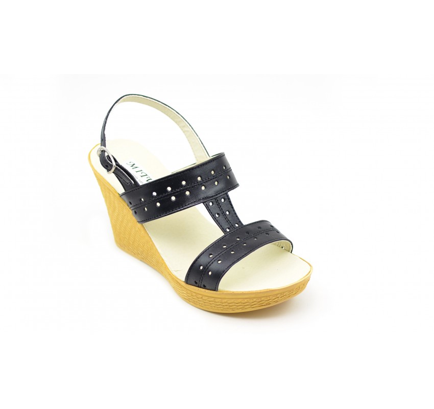 Oferta marimea 40 - Sandale dama, negre , din piele naturala box, cu platforme de 7 cm  LS46NBOX