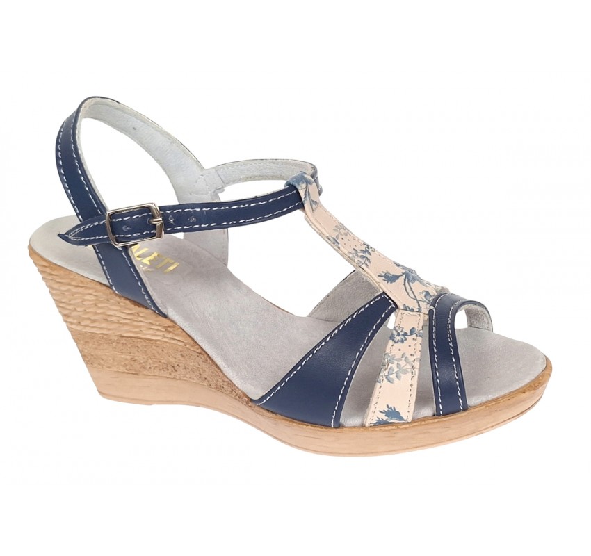 Oferta Sandale dama, din piele naturala, Toc 7 cm Albastru, Color LS47BL1