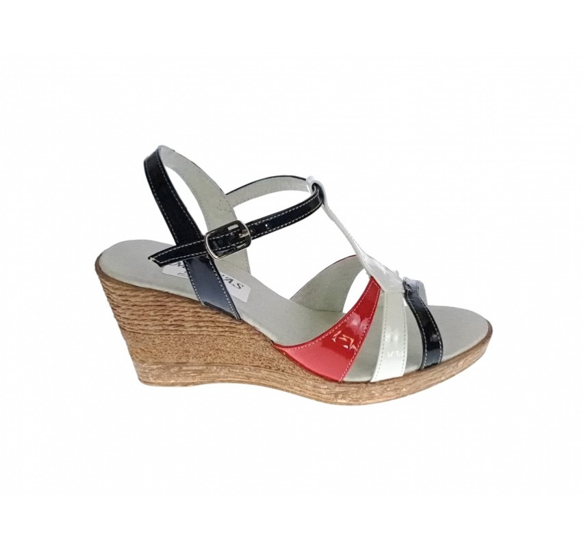 Marimea 35 Sandale dama din piele naturala talpa tip pana de 7cm Rosu, Alb, Negru LS47RAN2