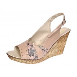 Marimea 38 Sandale dama din piele naturala 10cm Nude Floral LS47XNUD
