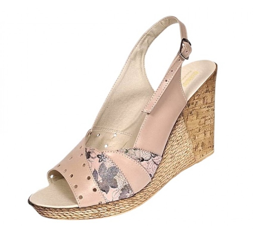 Marimea 38 Sandale dama din piele naturala 10cm Nude Floral LS47XNUD