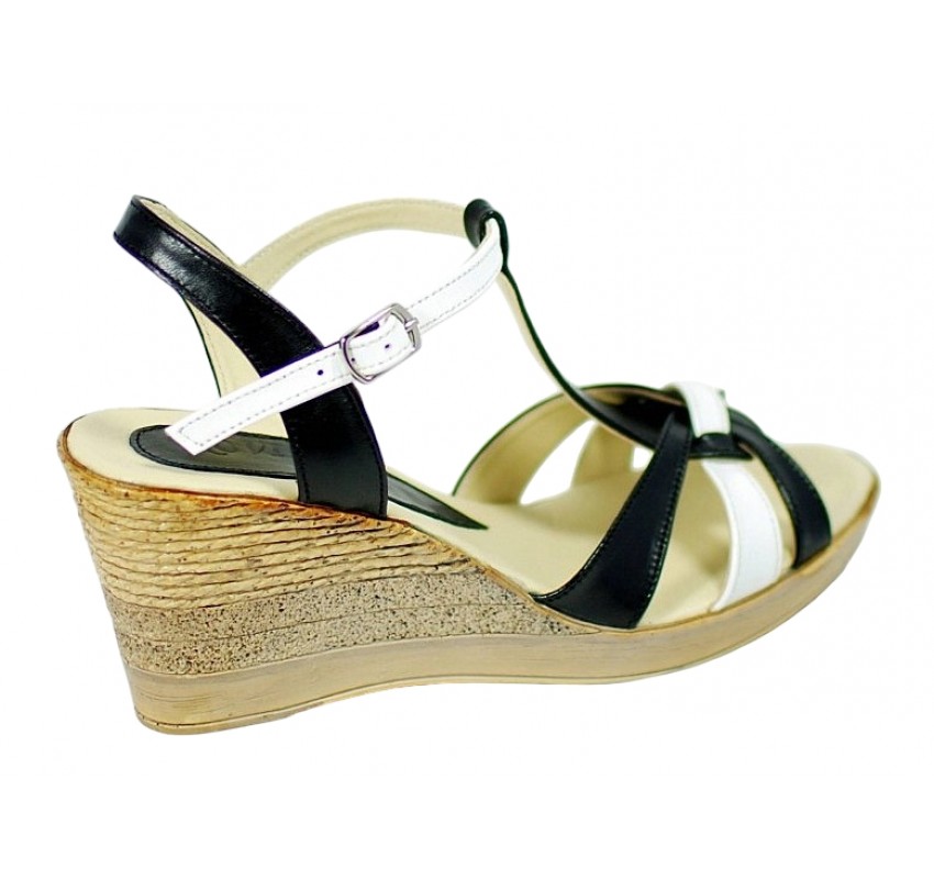 Marimea 39 Sandale dama din piele naturala - Model Negru cu alb LS51NA Marimea 39 Sandale dama din piele naturala - Model Negru cu alb LS51NA