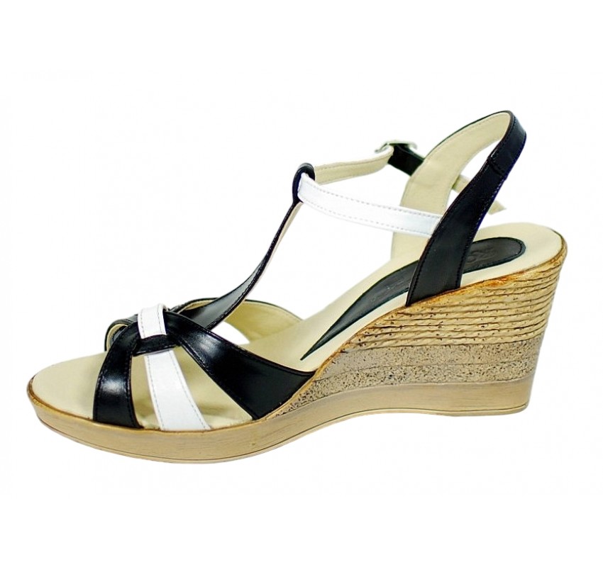 Marimea 39 Sandale dama din piele naturala - Model Negru cu alb LS51NA Marimea 39 Sandale dama din piele naturala - Model Negru cu alb LS51NA