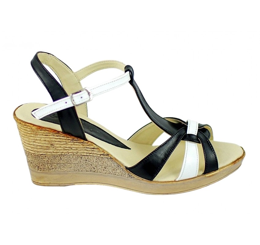 Marimea 39 Sandale dama din piele naturala - Model Negru cu alb LS51NA Marimea 39 Sandale dama din piele naturala - Model Negru cu alb LS51NA