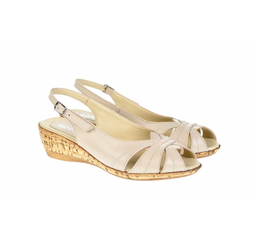 OFERTA  marimea 36,    -  Sandale dama, bej, din piele naturala, cu platforme de 5cm - LS52B