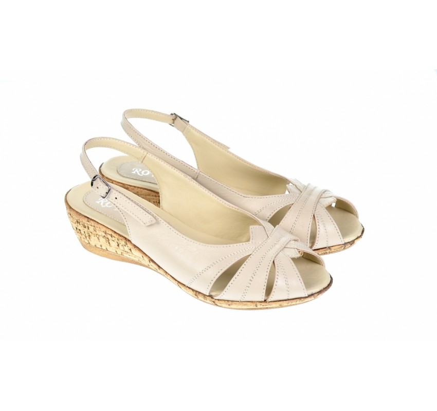OFERTA  marimea 36,    -  Sandale dama, bej, din piele naturala, cu platforme de 5cm - LS52B