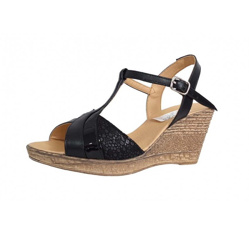 Oferta 39 -Sandale dama din piele naturala cu platforme de 7 cm - Model negru LS61NCOL