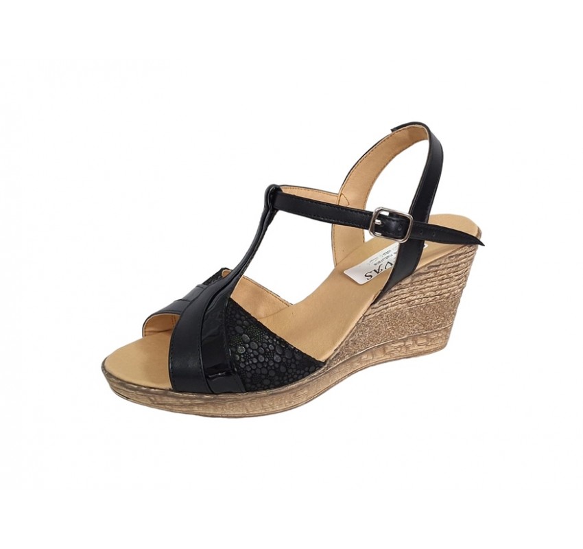Oferta 39 -Sandale dama din piele naturala cu platforme de 7 cm - Model negru LS61NCOL