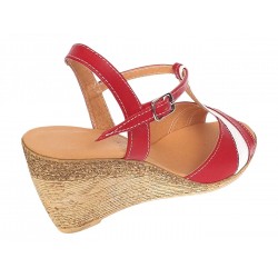 Oferta 38 Sandale dama casual din piele naturala Rosu - Alb LS61XRA