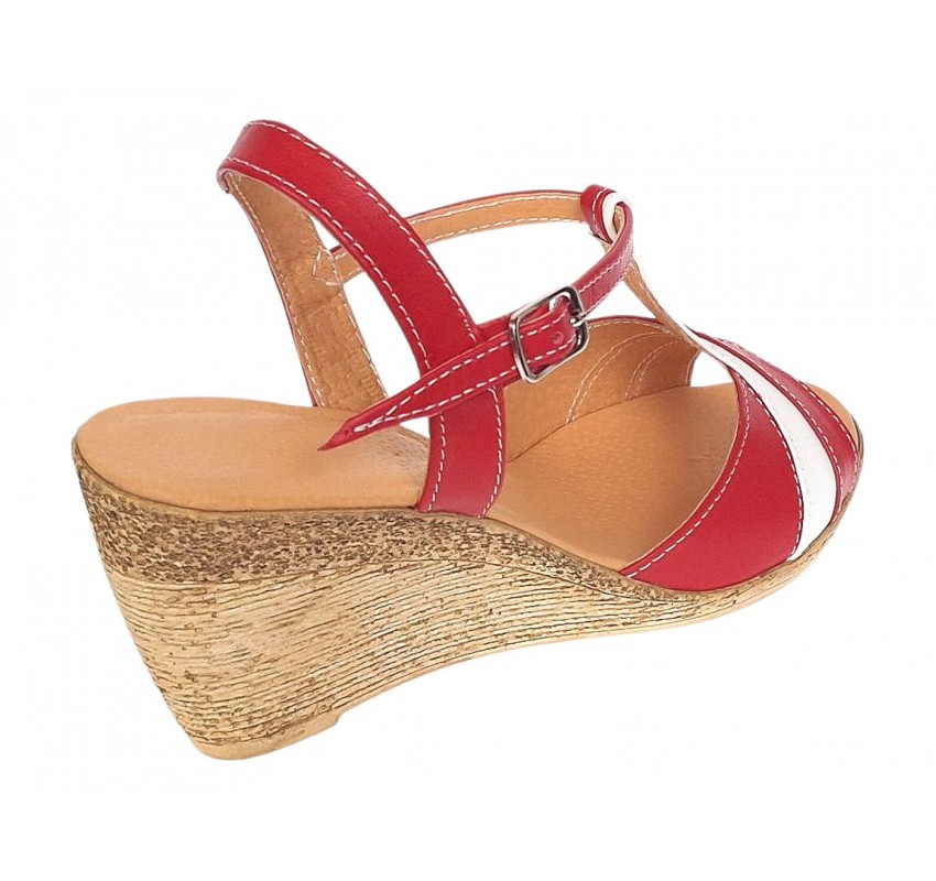 Oferta 38 Sandale dama casual din piele naturala Rosu - Alb LS61XRA