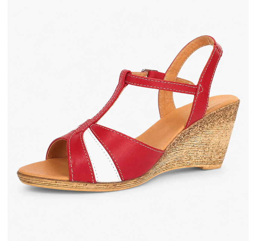 Oferta 38 Sandale dama casual din piele naturala Rosu - Alb LS61XRA