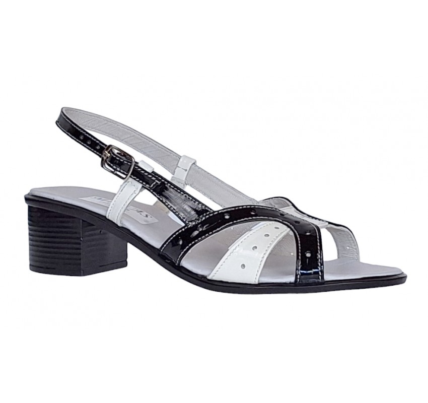Oferta marimea 37 Sandale dama din piele naturala lacuita in doua culori alb negru Sara