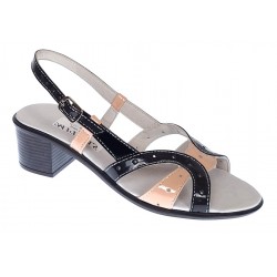 Oferta Sandale dama din piele naturala lacuita, negru nud Marimea 35