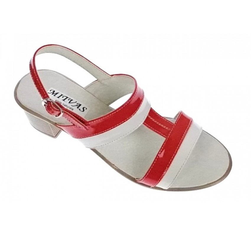 OFERTA marimea  35,36, 37, 38, 39, 40 -Sandale dama din piele naturala, lac, combinatie de culori, Rosu, Alb, toc de 5cm - LS7AR