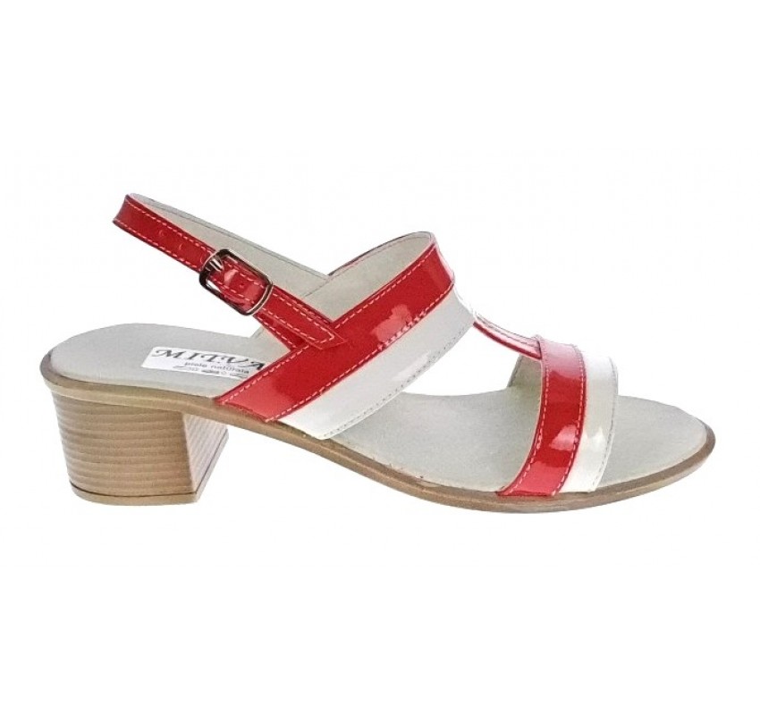 OFERTA marimea  35,36, 37, 38, 39, 40 -Sandale dama din piele naturala, lac, combinatie de culori, Rosu, Alb, toc de 5cm - LS7AR