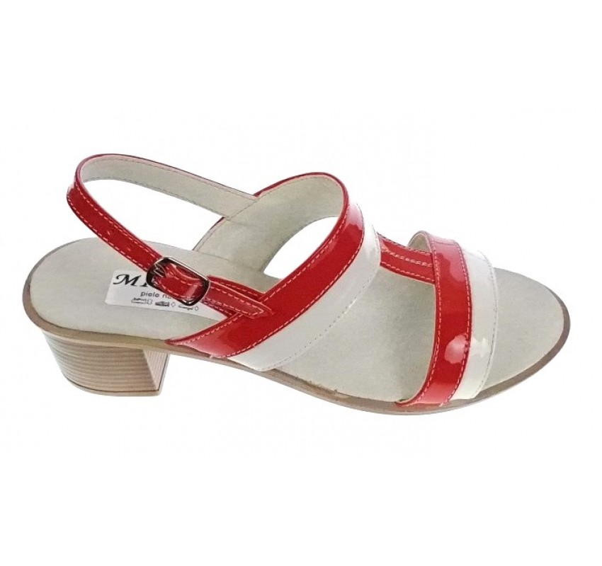 OFERTA marimea  35,36, 37, 38, 39, 40 -Sandale dama din piele naturala, lac, combinatie de culori, Rosu, Alb, toc de 5cm - LS7AR