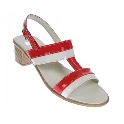 OFERTA marimea  35,36, 37, 38, 39, 40 -Sandale dama din piele naturala, lac, combinatie de culori, Rosu, Alb, toc de 5cm - LS7AR
