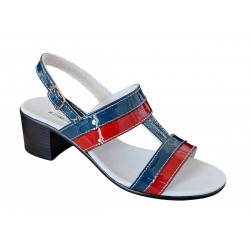 Sandale dama din piele naturala lac - Model albastru cu rosu LS7RBL