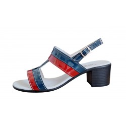 Sandale dama din piele naturala lac - Model albastru cu rosu LS7RBL