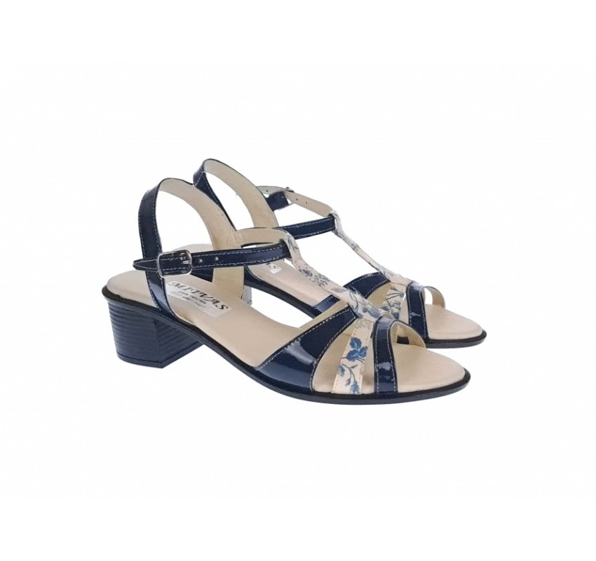 Sandale dama din piele naturala lacuita, bleumarin, S81LBL