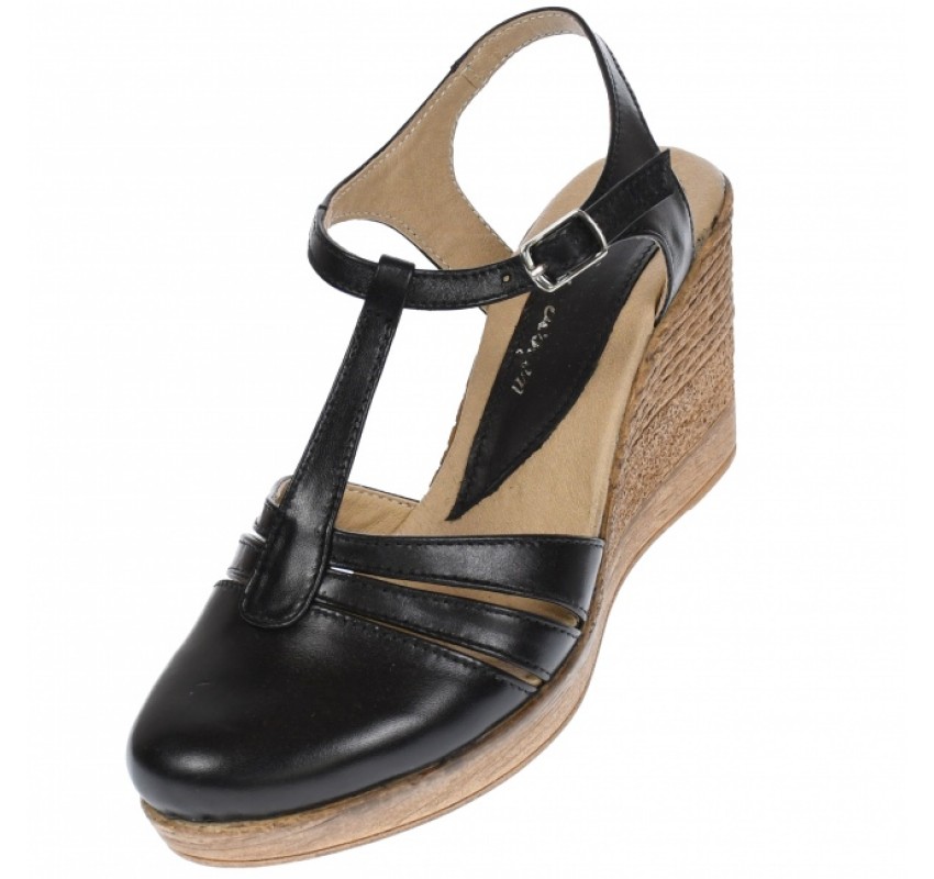 Oferta marimea 35 - Sandale dama, din piele naturala, cu platforma, negru -  LS9NEGRU