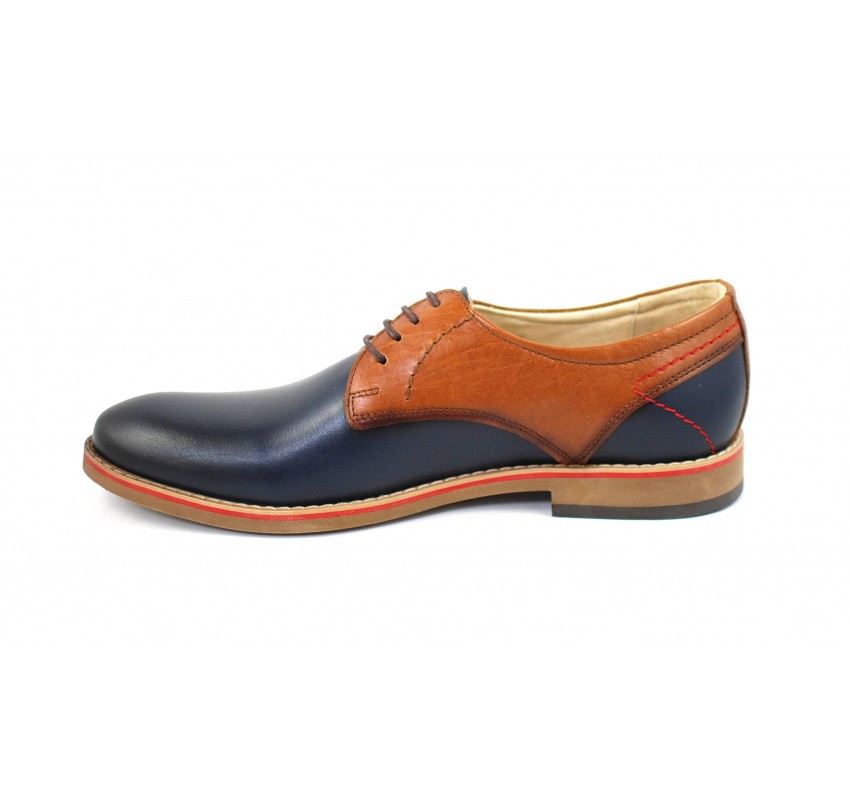 OFERTA MARIMEA  41 - Pantofi barbati casual din piele naturala bleumarin cu maro - LSIRNEVERMBLM