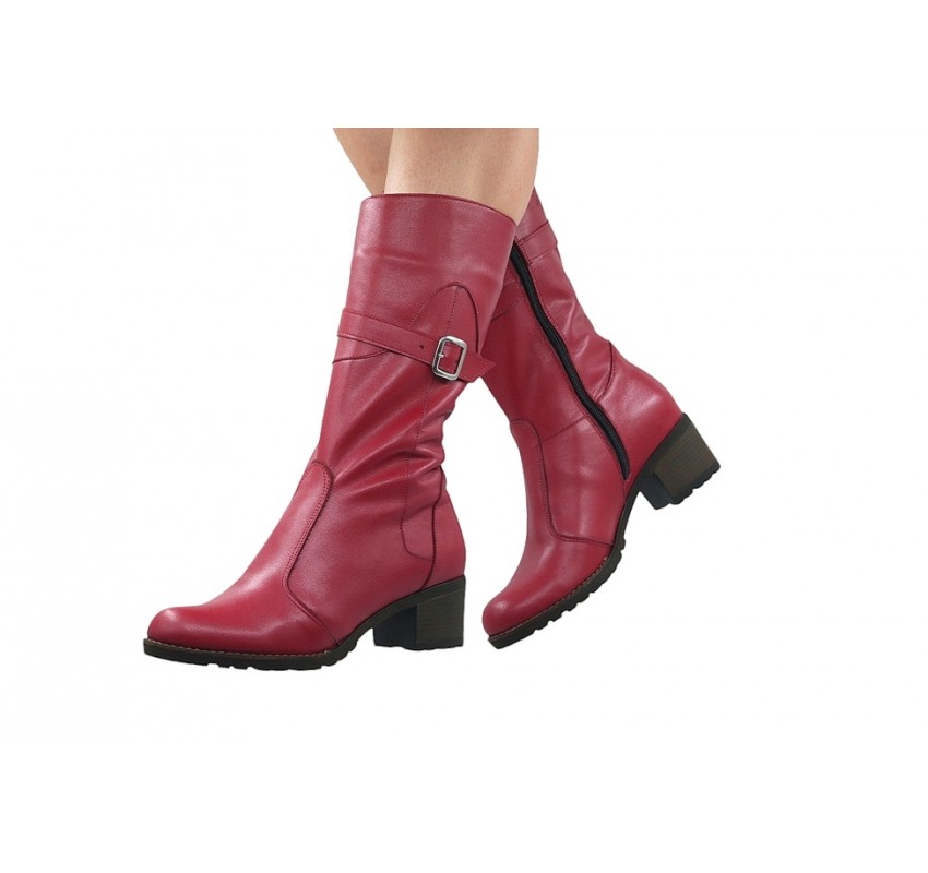 Oferta Marimea 40 Cizme dama imblanite din piele naturala cu fermoar Tanya Rosu LT215ROSUP
