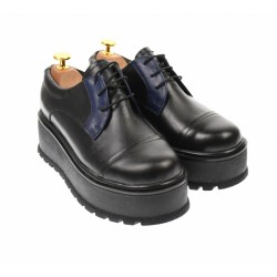 Marimea 39  - Pantofi dama cu  talpa groasa casual, 4 cm, negru cu albastru - LTCC4NA