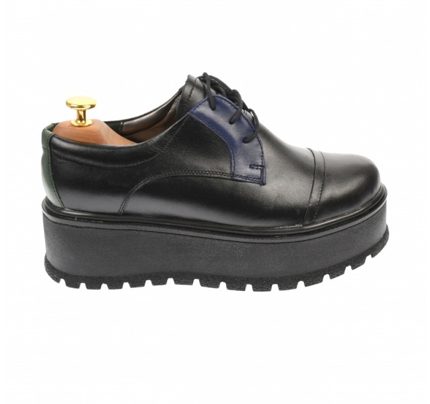 Marimea 39  - Pantofi dama cu  talpa groasa casual, 4 cm, negru cu albastru - LTCC4NA