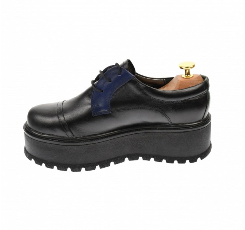 Marimea 39  - Pantofi dama cu  talpa groasa casual, 4 cm, negru cu albastru - LTCC4NA