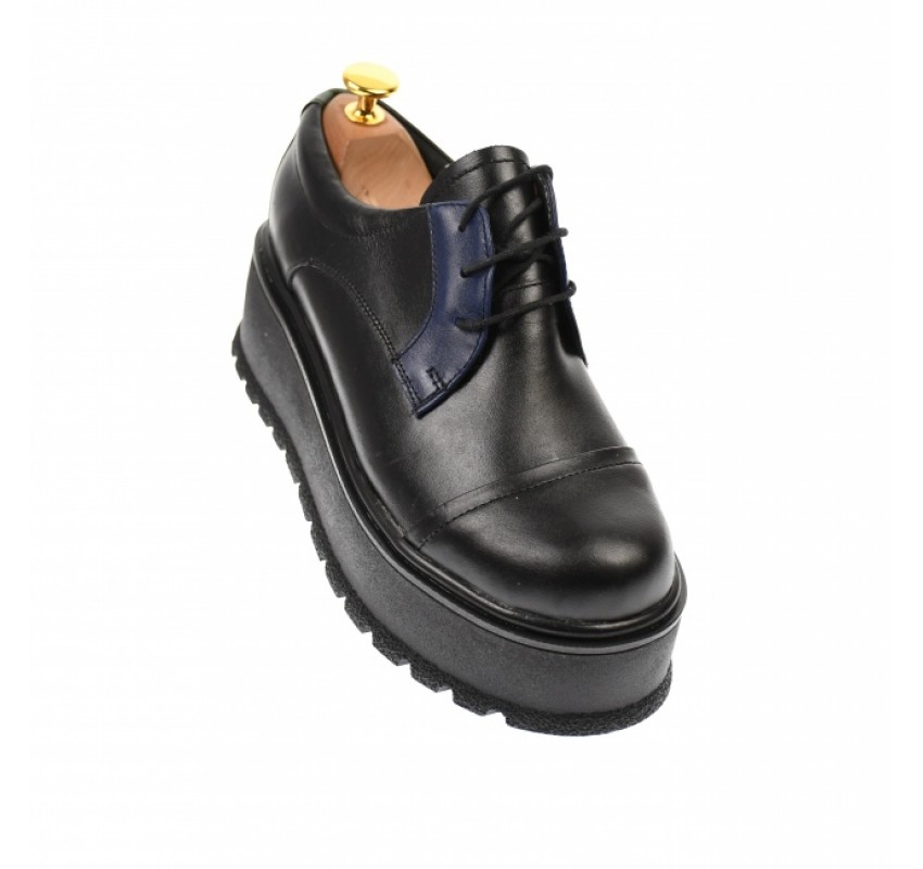 Marimea 39  - Pantofi dama cu  talpa groasa casual, 4 cm, negru cu albastru - LTCC4NA