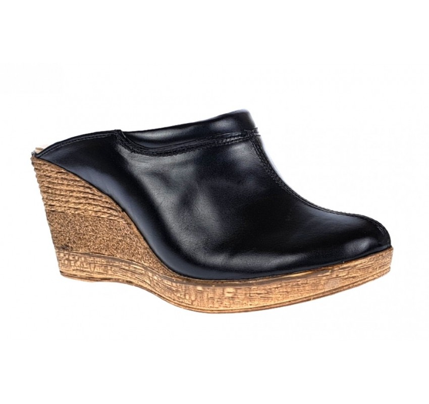 Oferta marimea  35, 38  Saboti dama negri din piele naturala cu platforme de 7 cm - LTEA19N