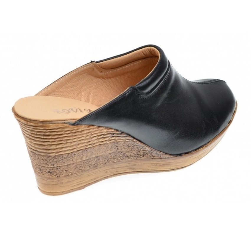 Oferta marimea  35, 38  Saboti dama negri din piele naturala cu platforme de 7 cm - LTEA19N