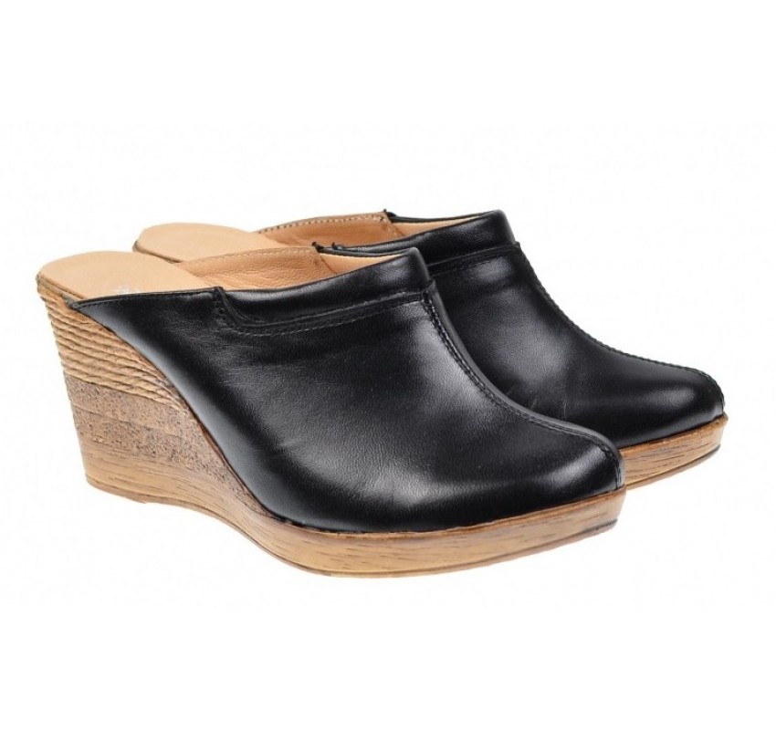 Oferta marimea  35, 38  Saboti dama negri din piele naturala cu platforme de 7 cm - LTEA19N