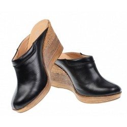 Oferta marimea  35, 38  Saboti dama negri din piele naturala cu platforme de 7 cm - LTEA19N