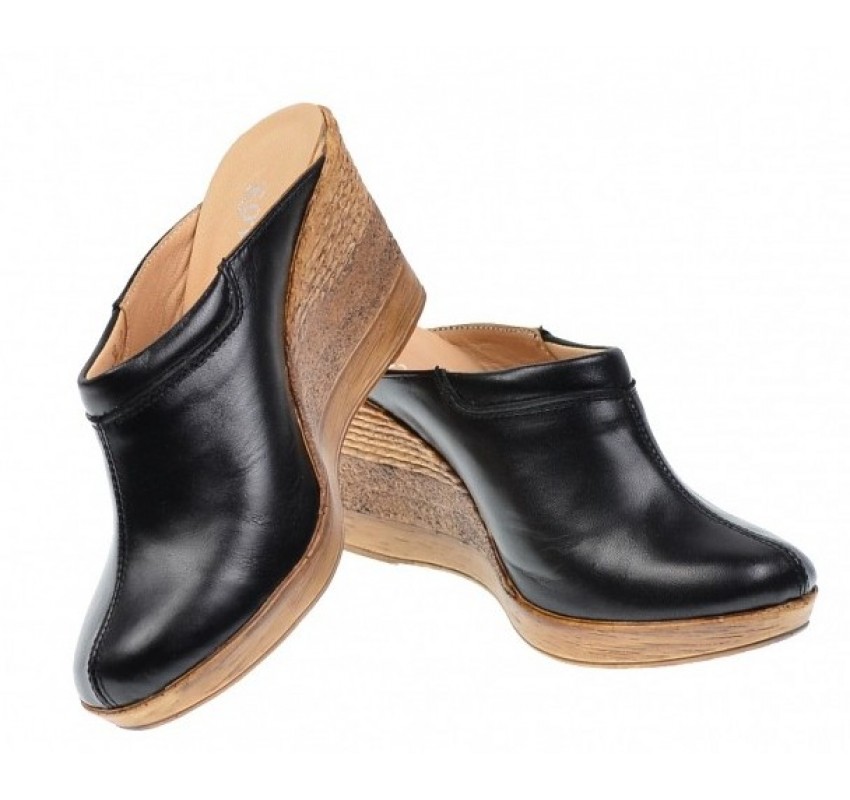 Oferta marimea  35, 38  Saboti dama negri din piele naturala cu platforme de 7 cm - LTEA19N