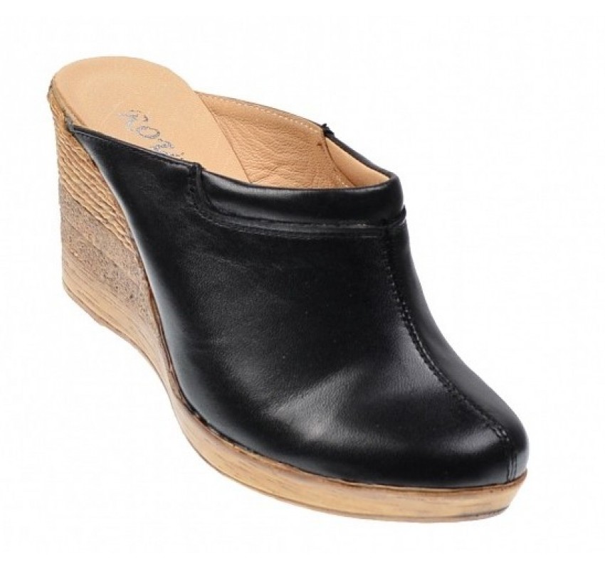 Oferta marimea  35, 38  Saboti dama negri din piele naturala cu platforme de 7 cm - LTEA19N