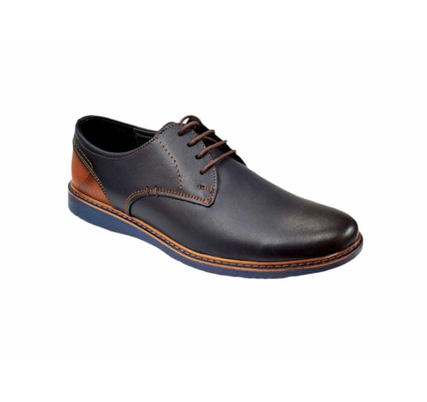 OFERTA MARIMEA  41  -  Pantofi barbati casual din piele naturala bleumarin cu maro, CIUCALETI SHOES LTEST71BL