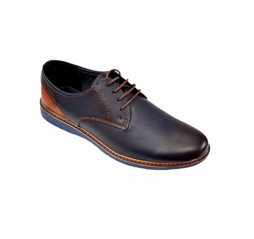 OFERTA MARIMEA  41  -  Pantofi barbati casual din piele naturala bleumarin cu maro, CIUCALETI SHOES LTEST71BL