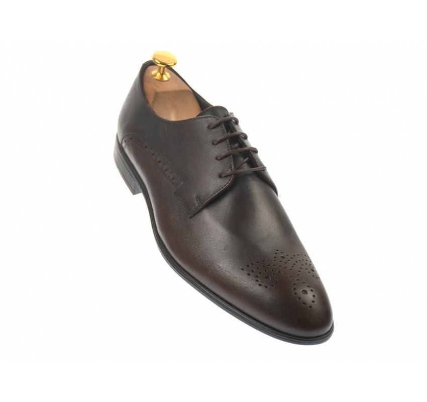 Pantofi barbati eleganti, cu siret, din piele naturala, maro inchis  - LUC01M