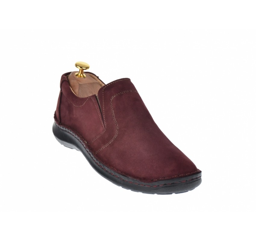 Marimea 41, Pantofi barbati casual, cu elastic, din piele naturala, intoarsa, BORDO, LVIC2350VIS