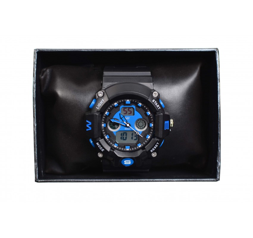 Ceas de mana barbati sport, negru cu albastru - MF9004T