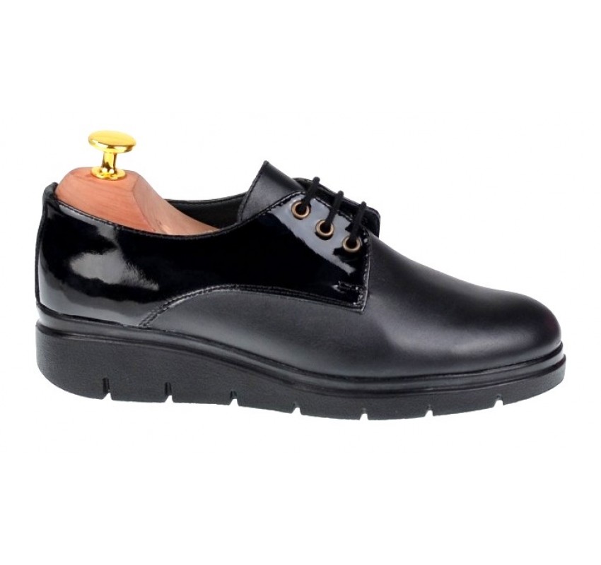Pantofi dama casual din piele naturala Box cu Lac - Model Negru MIONBOXLAC