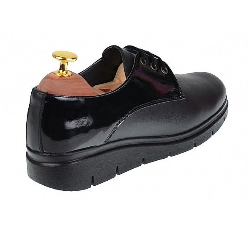 Pantofi dama casual din piele naturala Box cu Lac - Model Negru MIONBOXLAC